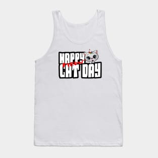 happy cat day, funny cat, rainbow Tank Top